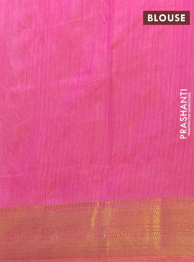 Semi tussar saree dual shade of blue and pink with allover ikat prints and zari woven border