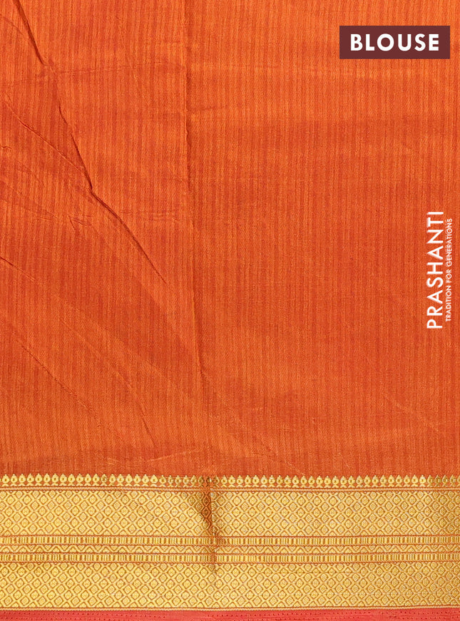 Semi tussar saree magenta pink and rust shade with allover ikat prints and zari woven border