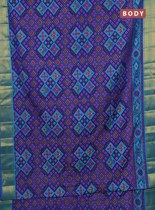 Semi tussar saree dark blue and cs blue with allover ikat prints and zari woven border