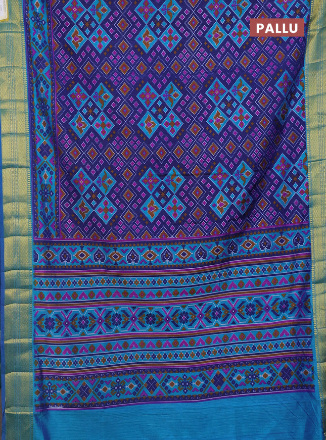 Semi tussar saree dark blue and cs blue with allover ikat prints and zari woven border