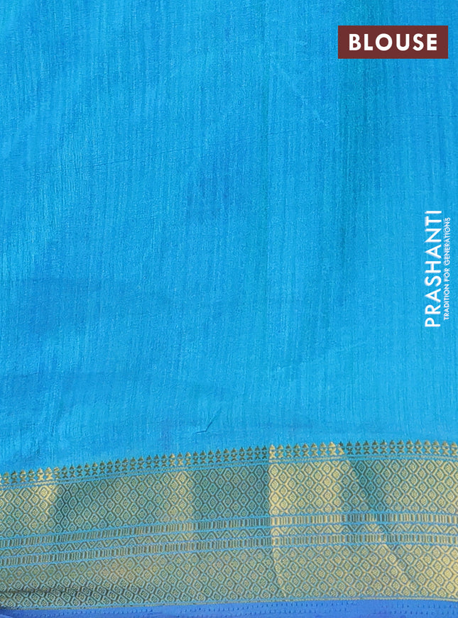 Semi tussar saree dark blue and cs blue with allover ikat prints and zari woven border