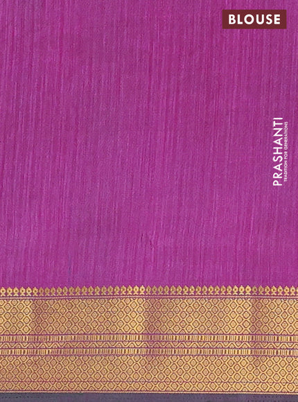 Semi tussar saree cs blue and dark magenta pink with allover ikat prints and zari woven border