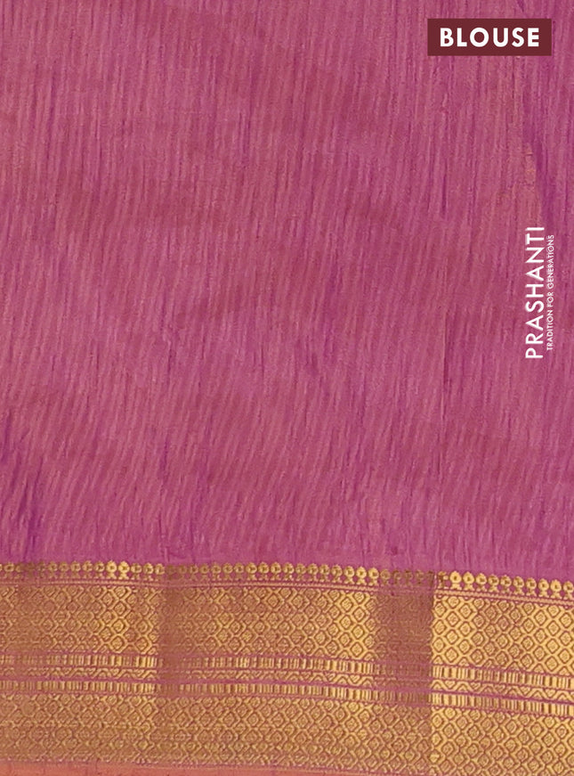 Semi tussar saree brown and magenta pink with allover ikat prints and zari woven border