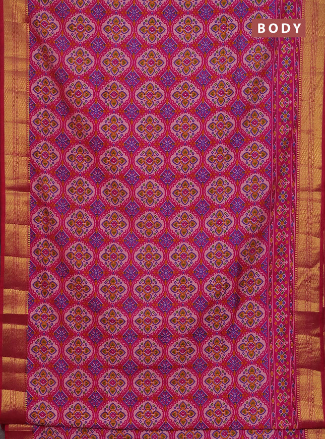 Semi tussar saree pink with allover ikat prints and zari woven border