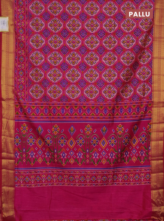 Semi tussar saree pink with allover ikat prints and zari woven border