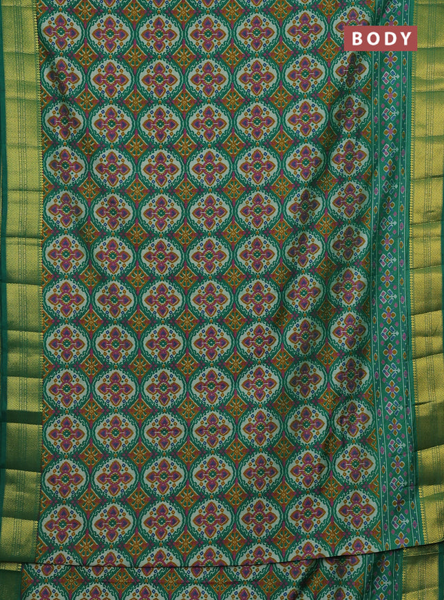 Semi tussar saree green with allover ikat prints and zari woven border
