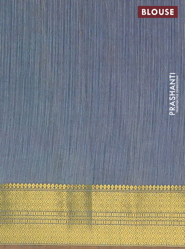 Semi tussar saree blue shade and beige with allover ikat prints and zari woven border