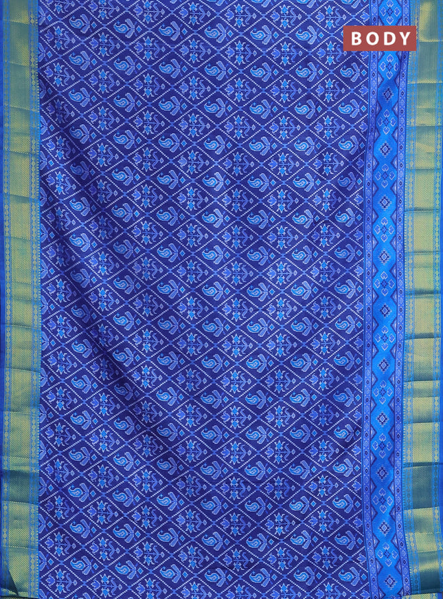Semi tussar saree dark blue and cs blue with allover ikat prints and zari woven border
