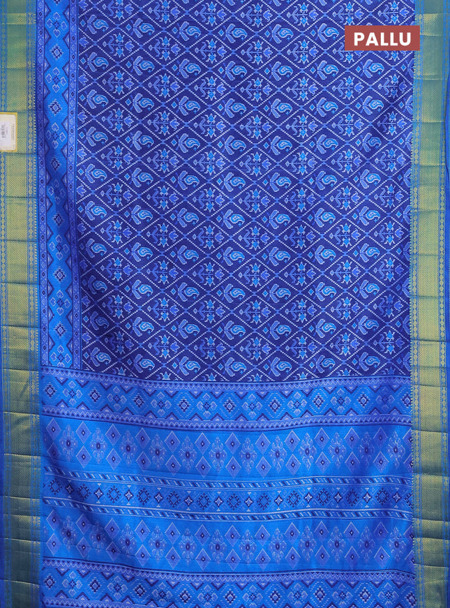 Semi tussar saree dark blue and cs blue with allover ikat prints and zari woven border