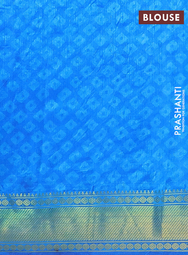 Semi tussar saree dark blue and cs blue with allover ikat prints and zari woven border