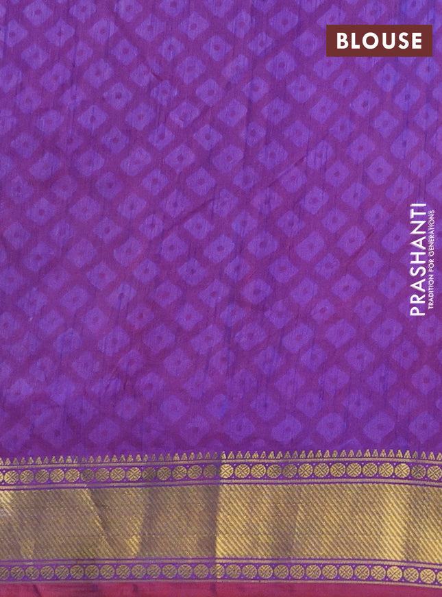 Semi tussar saree pink and violet with allover ikat prints and zari woven border
