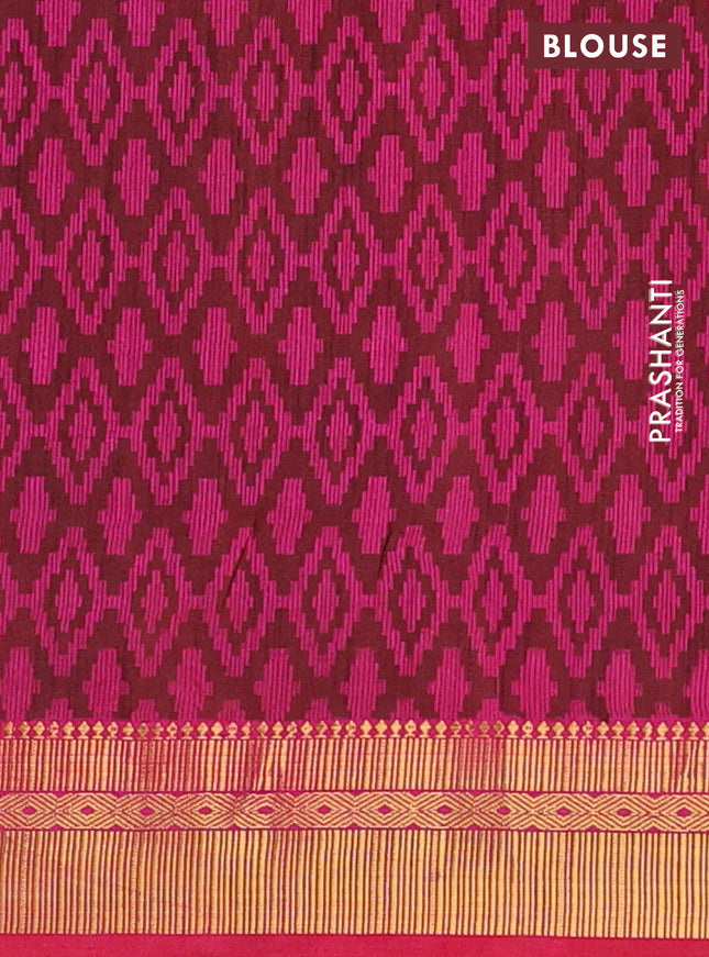 Semi tussar saree purple and pink with allover ikat prints and zari woven border