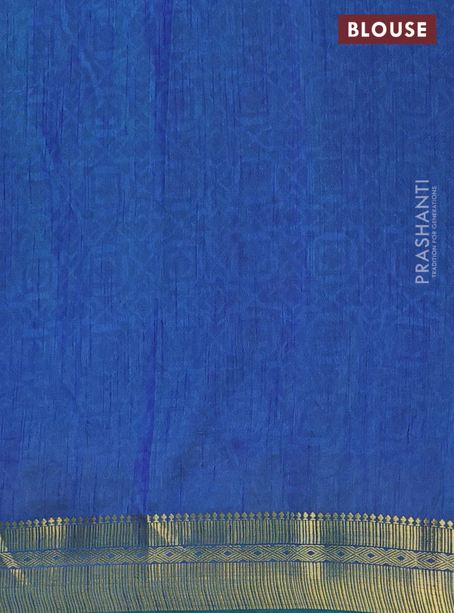 Semi tussar saree green and blue with allover ikat prints and zari woven border