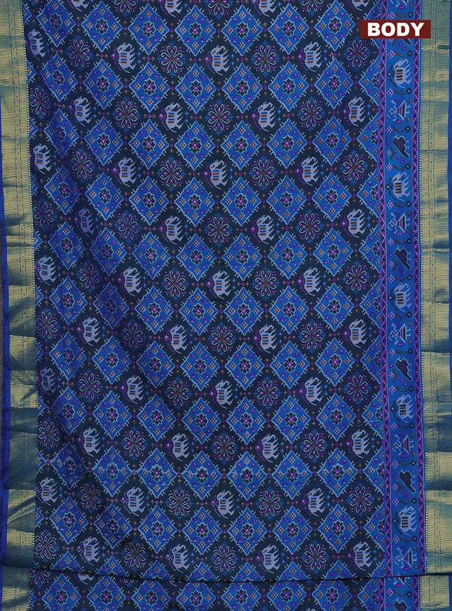 Semi tussar saree dual shade of bluish green and cs blue with allover ikat prints and zari woven border