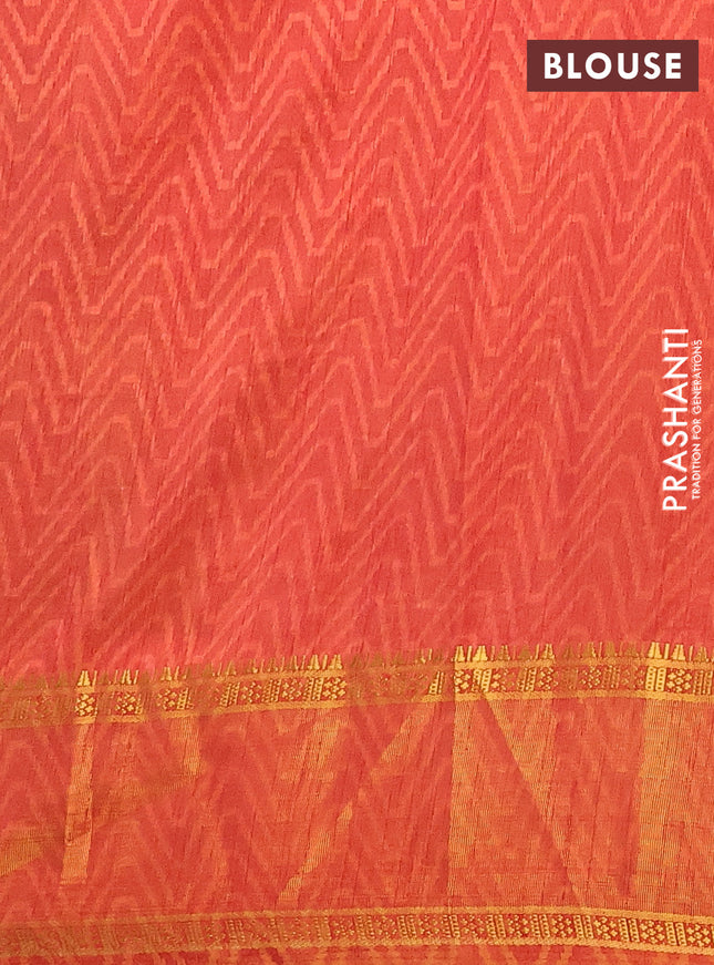 Semi tussar saree brown and red shade with allover ikat prints and zari woven border