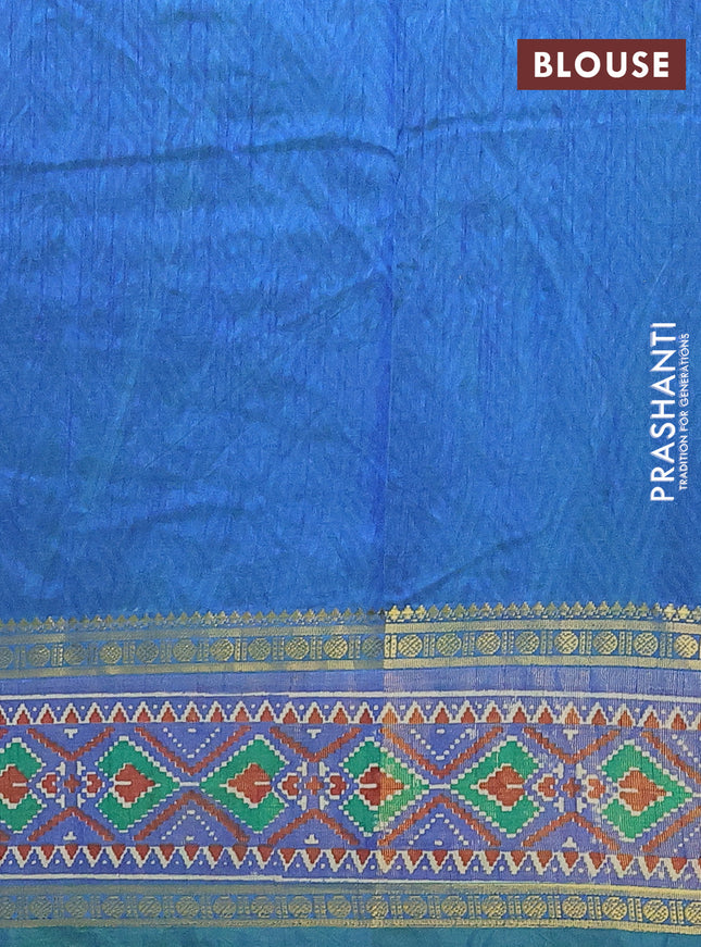 Semi tussar saree green and blue with allover ikat prints and zari woven border