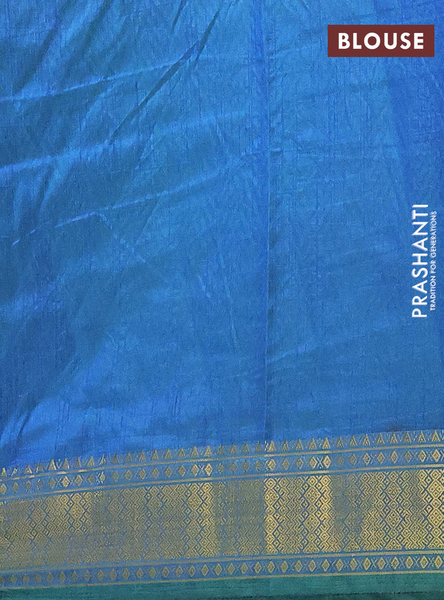 Semi tussar saree dual shade of blue and dual shade of green with allover ikat prints and zari woven border