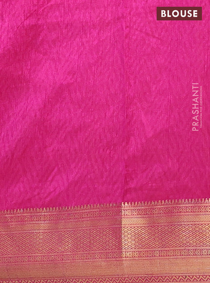 Semi tussar saree purple and pink with allover ikat prints and zari woven border