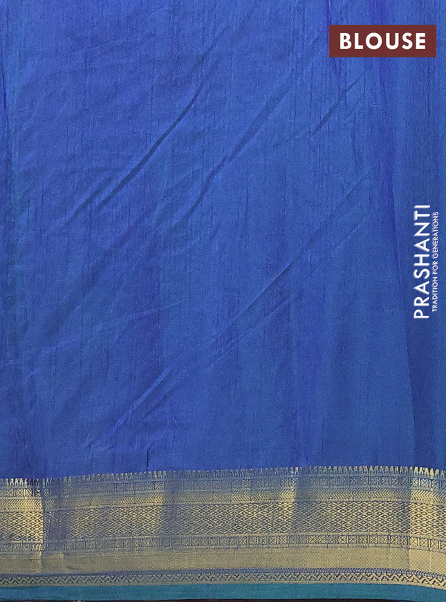 Semi tussar saree teal blue and blue with allover ikat prints and zari woven border