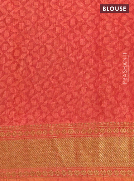Semi tussar saree mustard yellow and red shade with allover ikat prints and zari woven border
