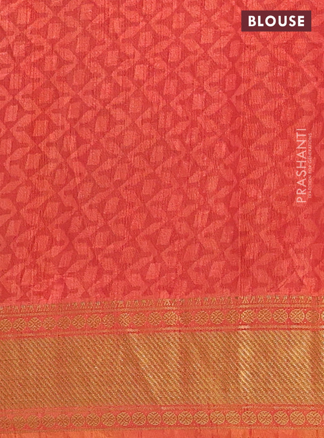 Semi tussar saree mustard yellow and red shade with allover ikat prints and zari woven border