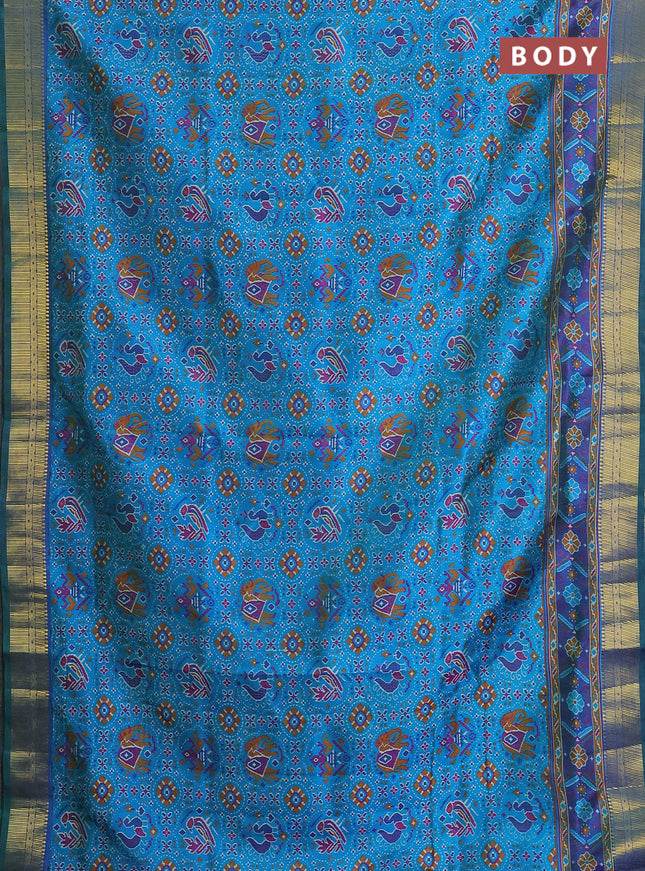 Semi tussar saree cs blue and dark blue with allover ikat prints and zari woven border