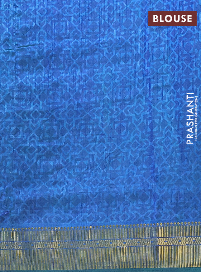 Semi tussar saree cs blue and dark blue with allover ikat prints and zari woven border