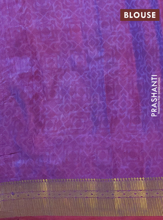 Semi tussar saree pink and violet with allover ikat prints and zari woven border