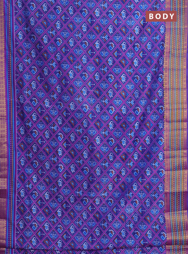 Semi tussar saree blue and purple with allover ikat prints and zari woven border