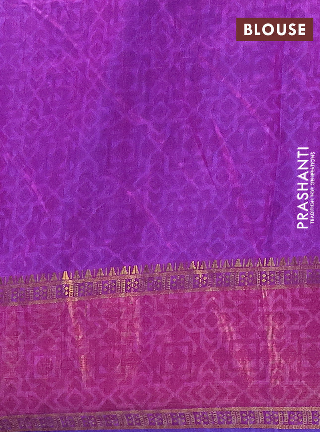 Semi tussar saree blue and purple with allover ikat prints and zari woven border
