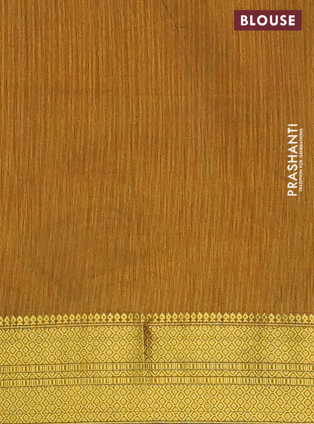 Semi tussar saree green and mustard shade with allover ikat prints and zari woven border