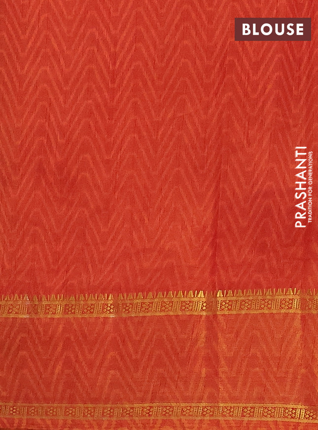 Semi tussar saree brown and red shade with allover ikat prints and zari woven border