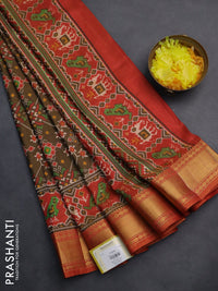 Semi tussar saree brown and red shade with allover ikat prints and zari woven border