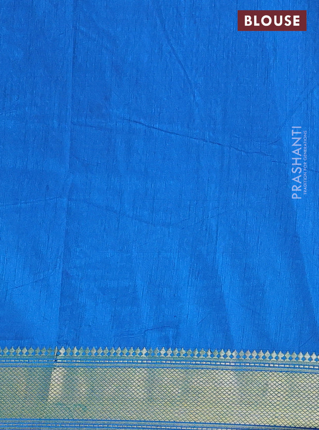 Semi tussar saree dual shade of bluish green and blue with allover ikat prints and zari woven border