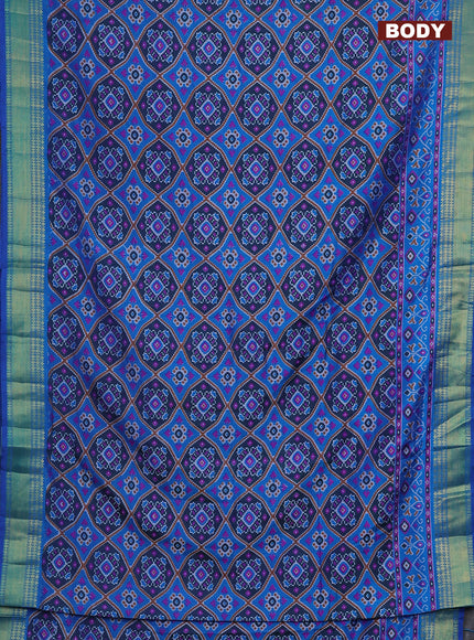 Semi tussar saree dual shade of bluish green and cs blue with allover ikat prints and zari woven border