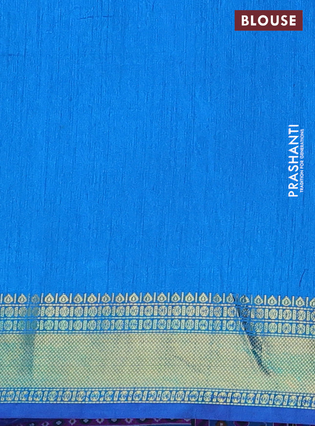 Semi tussar saree dual shade of bluish green and cs blue with allover ikat prints and zari woven border