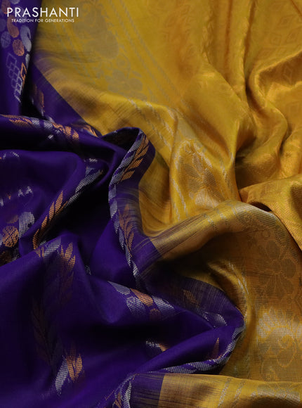 Pure uppada silk saree blue and yellow with allover silver & gold zari weaves and zari woven border
