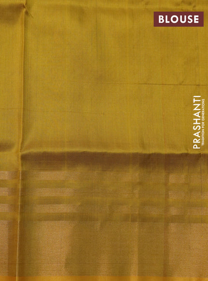 Pure uppada silk saree blue and yellow with allover silver & gold zari weaves and zari woven border