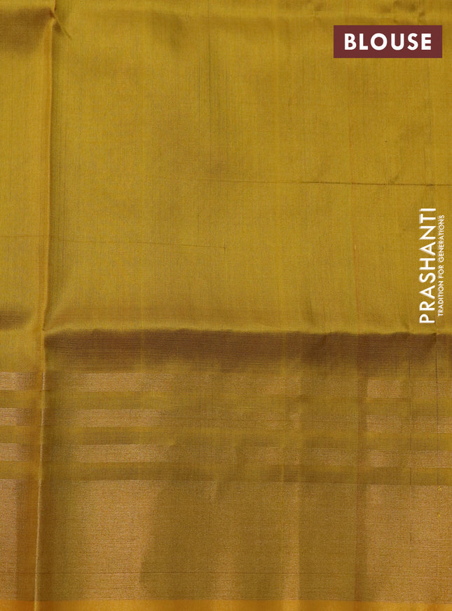 Pure uppada silk saree blue and yellow with allover silver & gold zari weaves and zari woven border