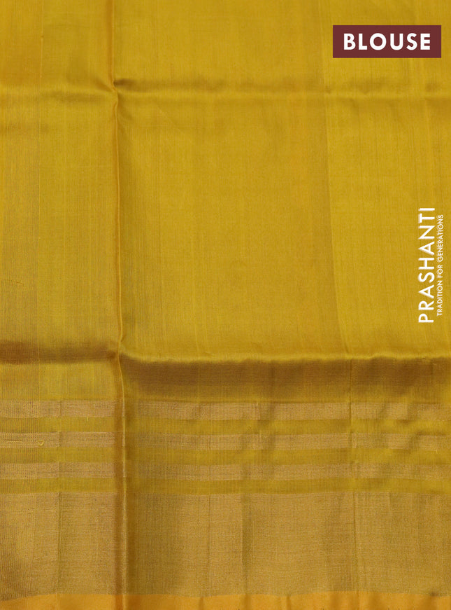 Pure uppada silk saree deep purple and mustard yellow with allover silver & gold zari weaves and zari woven border