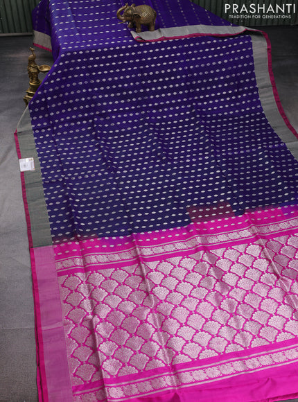 Pure uppada silk saree blue and pink with allover silver zari woven buttas and silver zari woven border