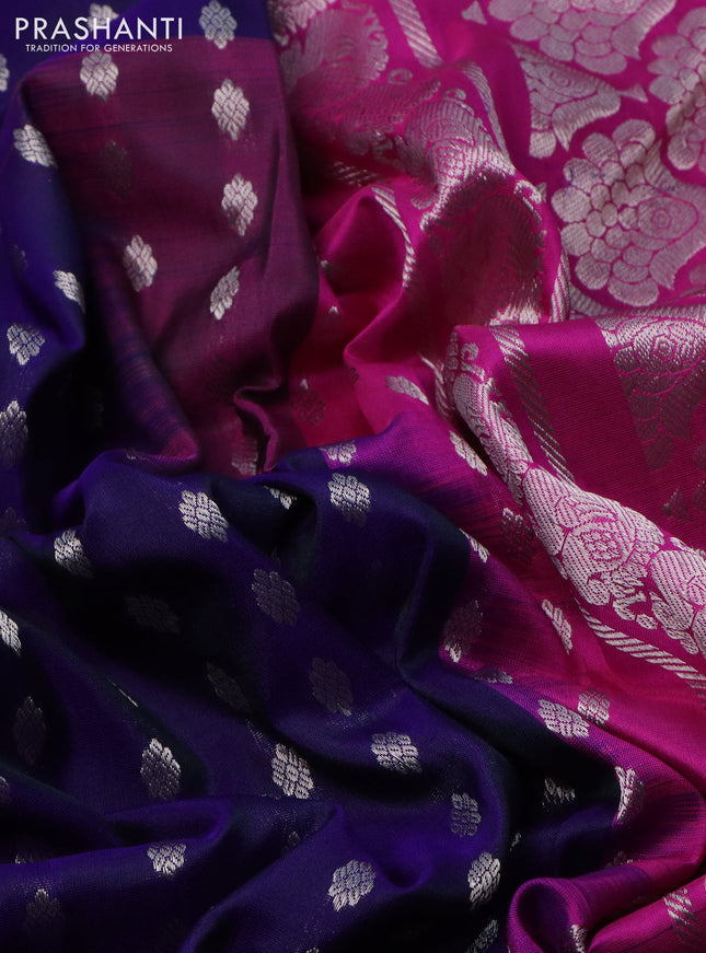 Pure uppada silk saree blue and pink with allover silver zari woven buttas and silver zari woven border