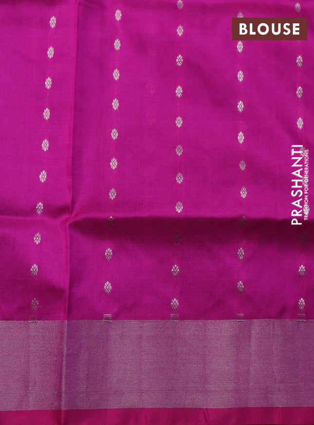 Pure uppada silk saree blue and pink with allover silver zari woven buttas and silver zari woven border