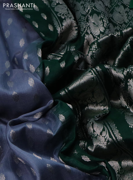 Pure uppada silk saree grey shade and green with allover silver zari woven buttas and silver zari woven border