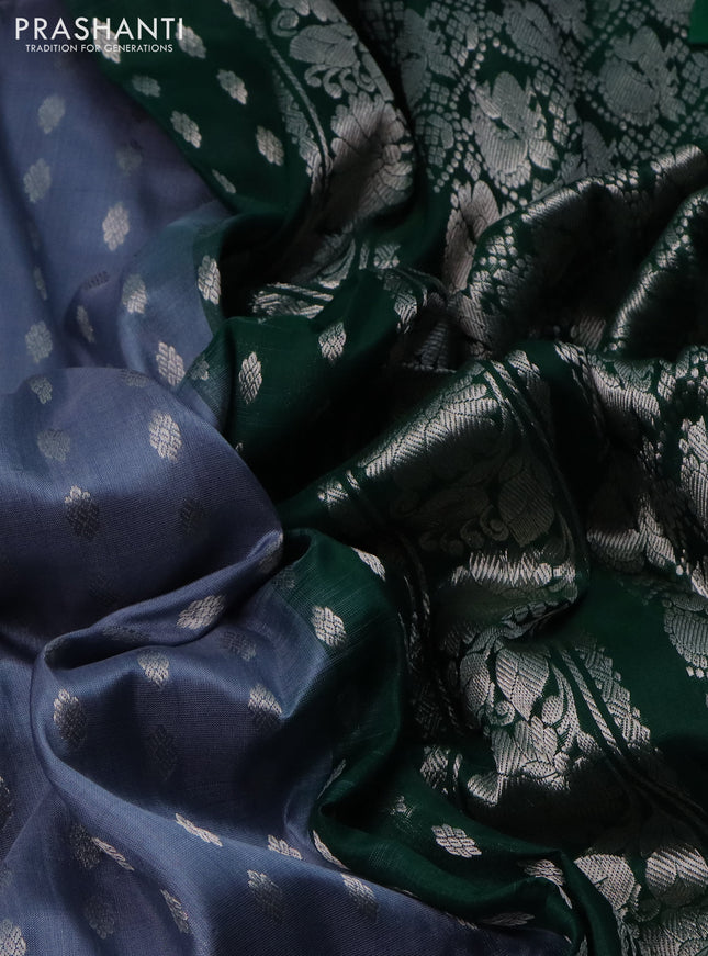 Pure uppada silk saree grey shade and green with allover silver zari woven buttas and silver zari woven border