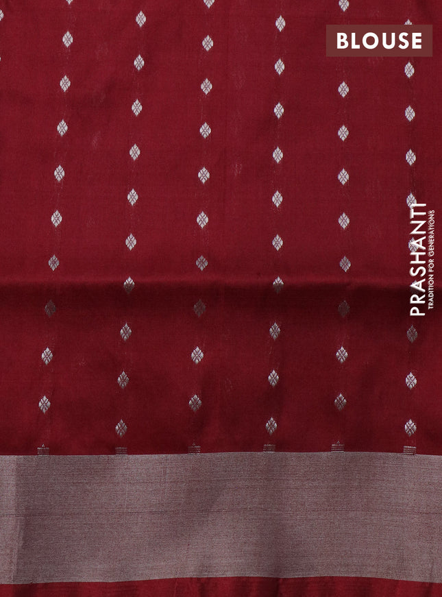 Pure uppada silk saree magenta pink and maroon with allover silver zari woven buttas and silver zari woven border