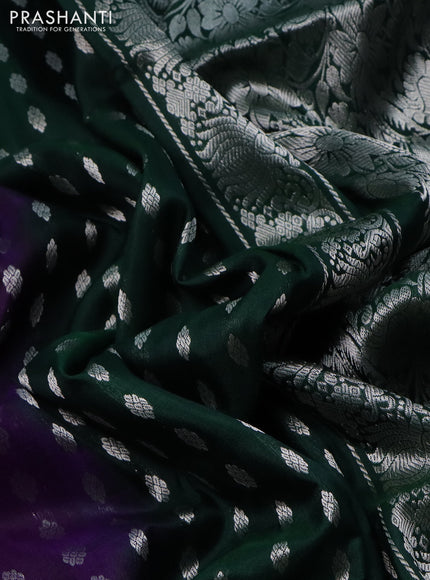 Pure uppada silk saree violet and green with allover silver zari woven buttas and silver zari woven border