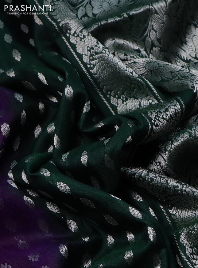 Pure uppada silk saree violet and green with allover silver zari woven buttas and silver zari woven border