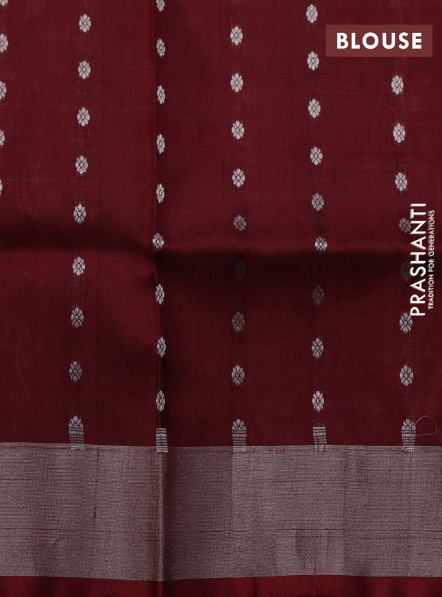 Pure uppada silk saree sandal and maroon with allover silver zari woven buttas and silver zari woven border