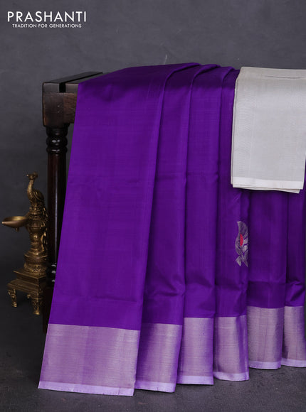 Pure uppada silk saree violet with silver zari woven buttas and silver zari woven border